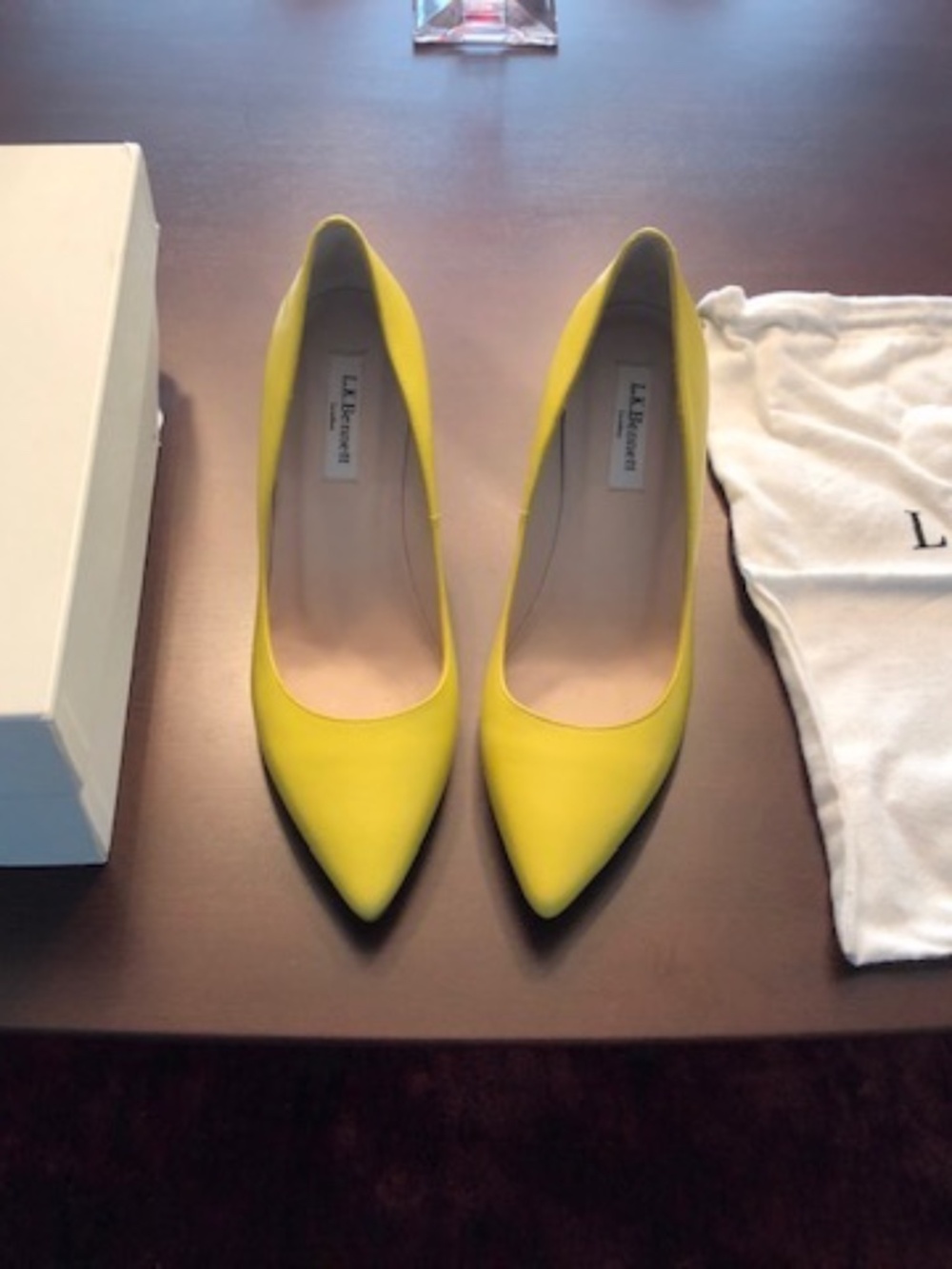 L.K. Bennett Yellow Florette Heels Pumps Sz 38 (7.5 US) New (Retail $300)